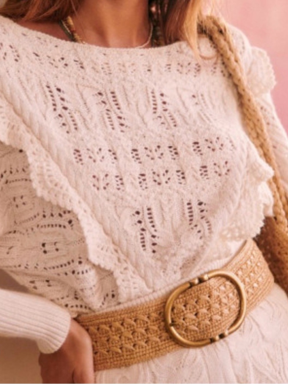 Sezane Cream Cable-Knit V-Neck Sweater - Picture 2 of 12